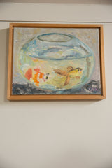 Artist's purple GBK signature on the oil painting, framed in natural wood.