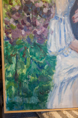 Grace B. Keogh artwork featuring vibrant green, purple, and white brushwork within its wooden frame.