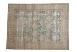 Vintage distressed Agra carpet with faded dusty blue and mauve palmettes on an ivory field, 8'7