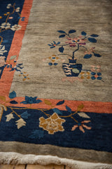 Antique Chinese Art Deco carpet corner with Fetti-Li floral vase, cobalt blue, terra cotta.