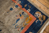 Art Deco Fetti-Li design: cobalt, coral, silver with bird, flowering branches, tattered fringe.
