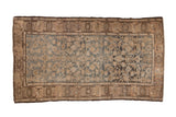 Distressed vintage Malayer rug, faded teal Herati field, worn beige palmette border.