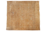 Distressed gold wash Tabriz carpet, faded floral palmettes, subtle green accents, 9'1
