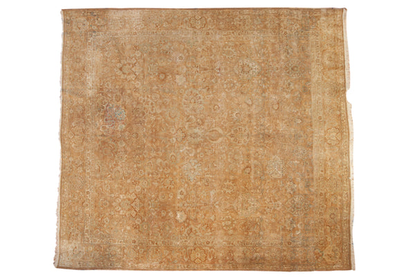 9x10 Vintage Distressed Fragment Gold Wash Tabriz Square Carpet // ONH Item ct001550