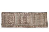 Distressed Caucasian runner with geometric diamond lattice in soft silver, copper, chocolate, 3'1