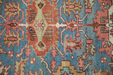 Hand-knotted antique Bakshaish rug pattern with serrated guls, powder blue, blush.