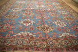 Antique Bakshaish rug border and field detail: serrated guls, floral blossoms, powder blue abrash.