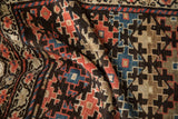 Hand-knotted antique Kurdish Malayer rug pile, geometric floral top views, ruby red, dusty blue abrashes.