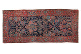 Antique Malayer Persian runner: navy field with palmettes, ruby red turtle samovar border, 4'4