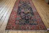 Antique Malayer rug runner, navy field with dragon leaves, palmettes, ruby red turtle border. 4'4