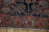 Antique Malayer runner's madder root red turtle samovar border, navy blue field, and fringe.