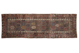 Antique Kurdish Hamadan rug runner with polychromatic botehs in stepped, staggered panels.