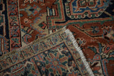 Vintage Gorevan rug's folded corner highlights the rare checkered border and hand-knotted foundation.
