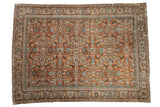 Vintage Persian Mahal carpet, allover floral palmettes, Herati motif, rust, ivory, denim blue, oxidized silver, 7'10
