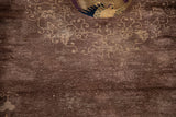Areas of pile, exposed knot heads, and foundation on a hand-knotted antique Peking rug.