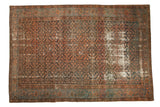 Antique Persian Hamadan carpet, allover Herati design, Samovar border, worn pile in fuchsia, teal, beige.