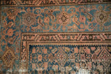 Hand-knotted antique Hamadan rug detail with blush, teal Herati, Samovar motifs.
