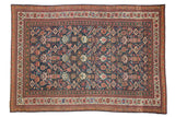 Antique Persian Mahal carpet, allover Herati design in vivid navy, madder red, and saffron.