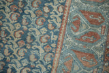 Fine distressed vintage Malayer runner: dusty teal boteh field meets geometric terracotta border.