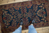 Antique Mohajeran Sarouk runner, uncommon cobalt blue field with red, gold floral bouquets.