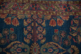 Detail of antique Mohajeran Sarouk runner: uncommon cobalt blue field with raspberry floral motifs and border.