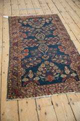 Antique Mohajeran Sarouk runner detail: uncommon cobalt blue field with bell-shaped flowers.