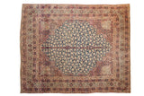 Antique Kermanshah carpet: cobalt blue tree of life, ivory blossoms, red borders, 8'10