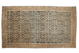 Antique Distressed Malayer carpet, allover Herati design in muted indigo blue and beige.
