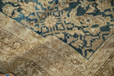 Distressed antique Malayer carpet, worn pile with Herati design and border in beige, deep blue.