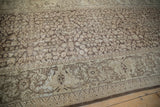 Vintage distressed Mahal rug detail: coffee brown shrub motif and sand-beige border.
