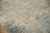 Soft, distressed pile of an antique Kerman carpet worn to the knot heads and foundation.