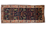 Vintage Baktiari runner, navy blue Garden of Paradise tree-of-life motif, 5'6