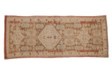 Antique Distressed Caucasian runner, brown, ivory, red, blue geometric medallions. 4'x9'5