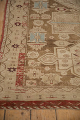 Distressed Caucasian runner with geometric motifs, heavy abrashes in ivory, coffee brown, and red.