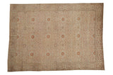 Antique Distressed Tabriz Carpet, muted ivory and terracotta tones, allover floral vine pattern.