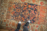 Overhead view of the contrasting sampler panels on an antique Persian Malayer rug.