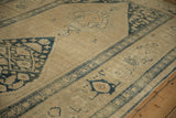 Low, time-softened pile and dusty blue geometric border of an antique Kurdish runner.