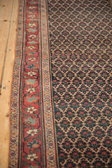 Detail of the antique Bijar's meandering vine border in red next to its navy lattice field.
