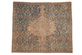 Antique Hamadan carpet, central medallion, faded indigo blue and sand palette, 8'1