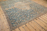 Expertly restored geometric side border of the antique distressed Hamadan rug.