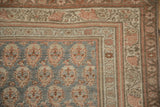 Antique Distressed Bijar runner corner, with softened silver and dusty sandalwood vine borders.