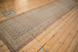 Distressed antique Bijar runner: dusty sandalwood boteh on oxidized silver, triple vine borders.