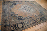 Antique Mohtashem Kashan carpet's full design shown from a high-angle corner perspective.