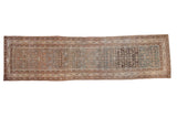 Antique Malayer runner, geometric Herati design, distinct abrashes, dusty blue and teal, 3'6