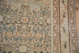 Antique Distressed Malayer rug runner detail, worn Herati motif in dusty blue-green with curvilinear border.