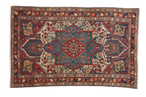 Vintage Baktiari rug with a starburst center medallion, tree of life designs, and a multi-color floral border.