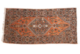 Distressed Hamadan runner, soft rust field, oxidized silver medallion, low pile, 3'3