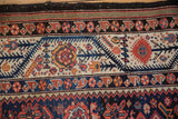Close-up of the meandering vine border with boteh and serpent motifs on an antique Malayer carpet.