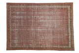 Antique distressed Malayer carpet with allover faded red boteh pattern on a light grey ground.