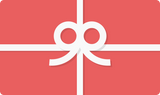 A coral-red gift card graphic wrapped with a white ribbon and bow.